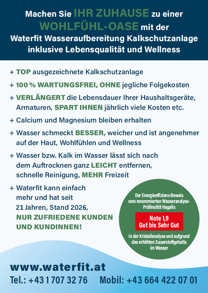 Waterfit Vorteile: mit Waterfit ist hartes Wasser kein Problem mehr. Mit Waterfit 100% Genuss, Kosten pro Jahr: € 0,- Die TOP ausgezeichnete Waterfit Kalkschutzanlage inklusive Lebensqualität und Wellness mit Genuss, ohne Wartung, ohne Folgekosten ist besser als jede Entkalkungsanlage bzw. Wasserenthärtung: Waterfit gibt Ihnen Kalkschutz und die lebensnotwendigen Mineralien Calcium und Magnesium bleiben erhalten. Waterfit Vorteile: mit Waterfit ist hartes Wasser kein Problem mehr. Mit Waterfit 100% Genuss, Kosten pro Jahr: € 0,- Die TOP ausgezeichnete Waterfit Kalkschutzanlage inklusive Lebensqualität und Wellness mit Genuss, ohne Wartung, ohne Folgekosten ist besser als jede Entkalkungsanlage bzw. Wasserenthärtung: Waterfit gibt Ihnen Kalkschutz und die lebensnotwendigen Mineralien Calcium und Magnesium bleiben erhalten.
